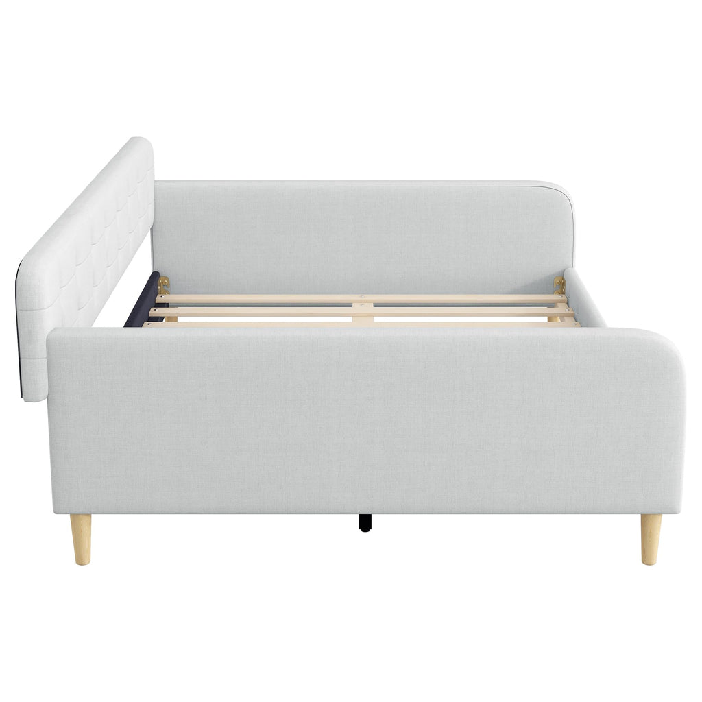 GDFStudio Queen Size Upholstered Daybed with Linen, Solid Pine Wood + MDF Frame, Foam-Filled Backrest, 4 Support Legs, No Box Spring Needed, Sturdy Queen Sofa Bed for Living Room or Guest Room, Beige