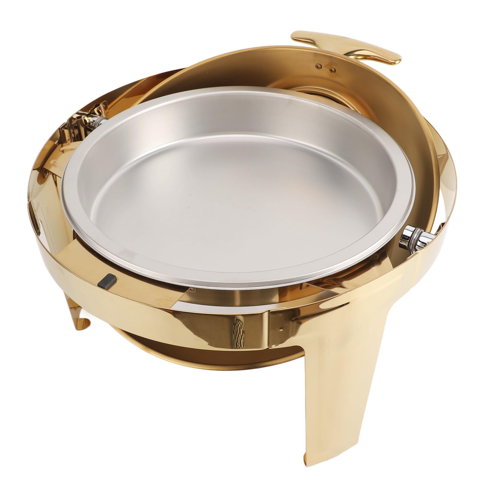 Chafing Dish Buffet Set Premium Stainless Steel Round Catering Food Warmer with Transparent Lid Alcohol Heated for Party Event Restaurant Banquet Gold 6L 47cm (1 Full Size Pan)