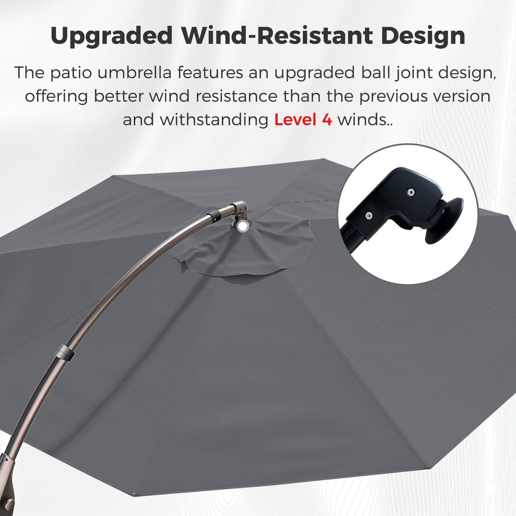Grand patio 12 FT Patio Cantilever Umbrella Outdoor Large Round Aluminum Offset Umbrella Base Included for Deck Yard (Gray, 12 FT)
