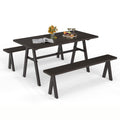 Giantex 3-Pieces Outdoor Picnic Table Set for 6 People, Rustproof Patio Dining Furniture Set with 1.93" Umbrella Hole, 800lbs Capacity Bench, 59" Camping Table for Porch Deck Yard Garden Lawn