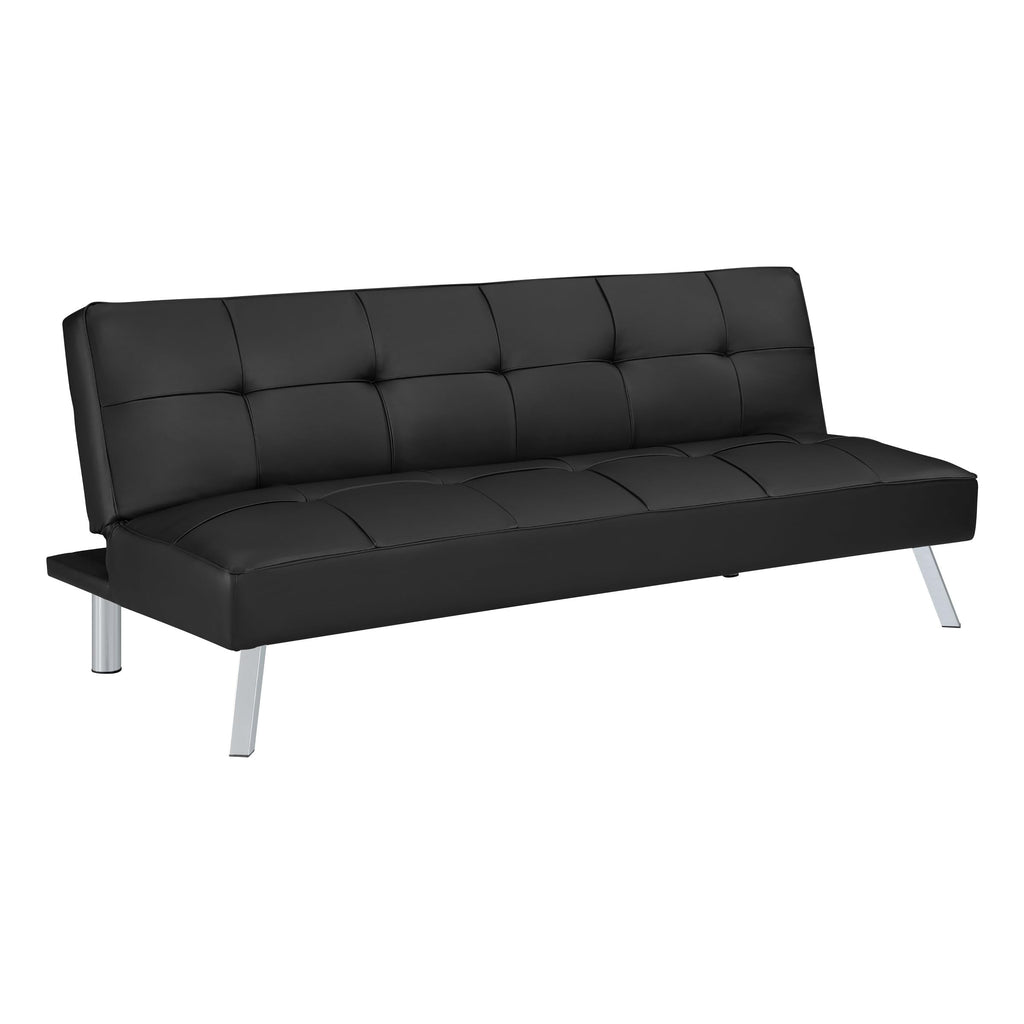 OSP Home Furnishings Kenneth Modern Button Tufted Convertible Click-Clack Futon Sofa Bed, Black Faux Leather with Chrome Legs