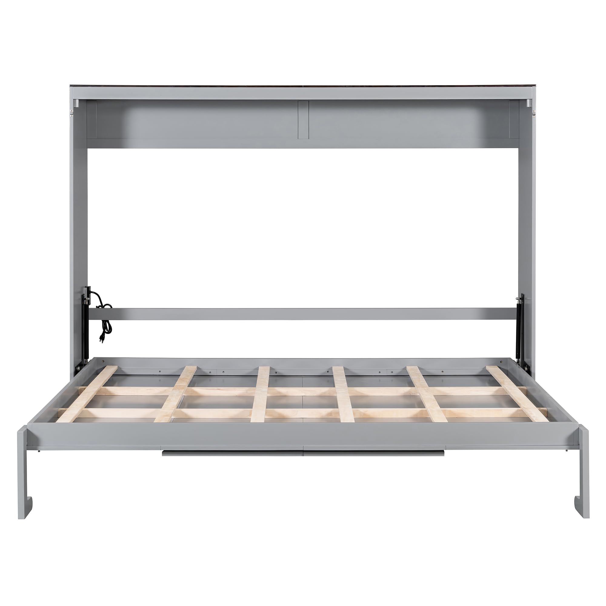 Merax Queen Murphy Bed Wall Bed with USB Ports, Foldable Cabinet Bed Frame, Space Saving Hideaway Bed with Wooden Slats, No Box Spring Required for Guest Room, Apartment, Queen