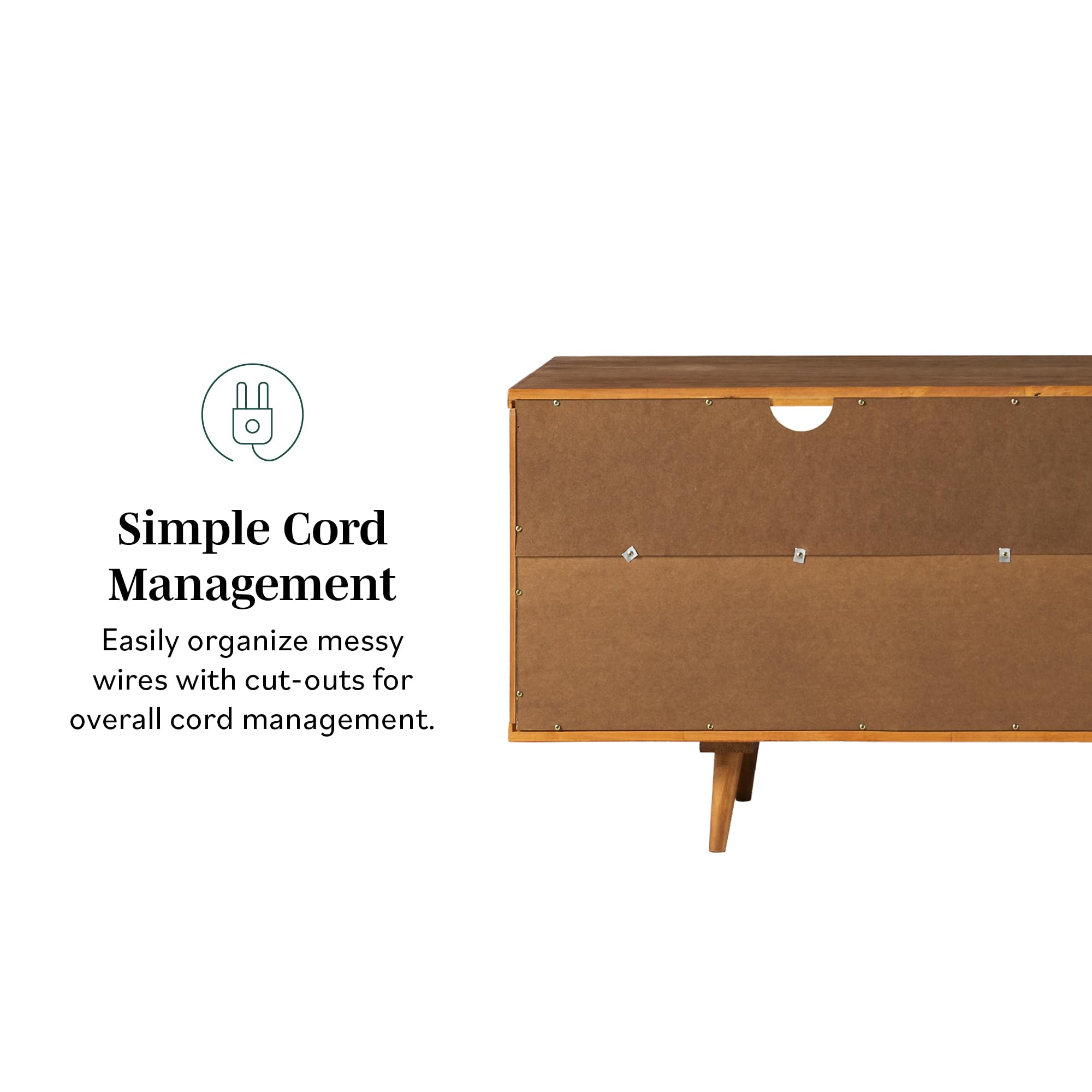 Walker Edison 3-Drawer Mid Century Modern Wood TV Stand for TV's up to 65" Flat Screen Cabinet Door Living Room Storage Entertainment Center, 58 Inch, Caramel