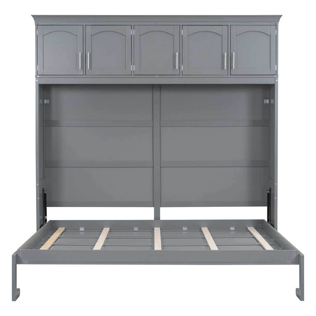 Favfurish Full Size Murphy Bed Wall Bed with Top Cabinets,Hidden Platform Bed Chest W/Wood Slats Support,Space-Saving,Easy Assembly,for Bedroom,Guest Room,Home,Office,Gray