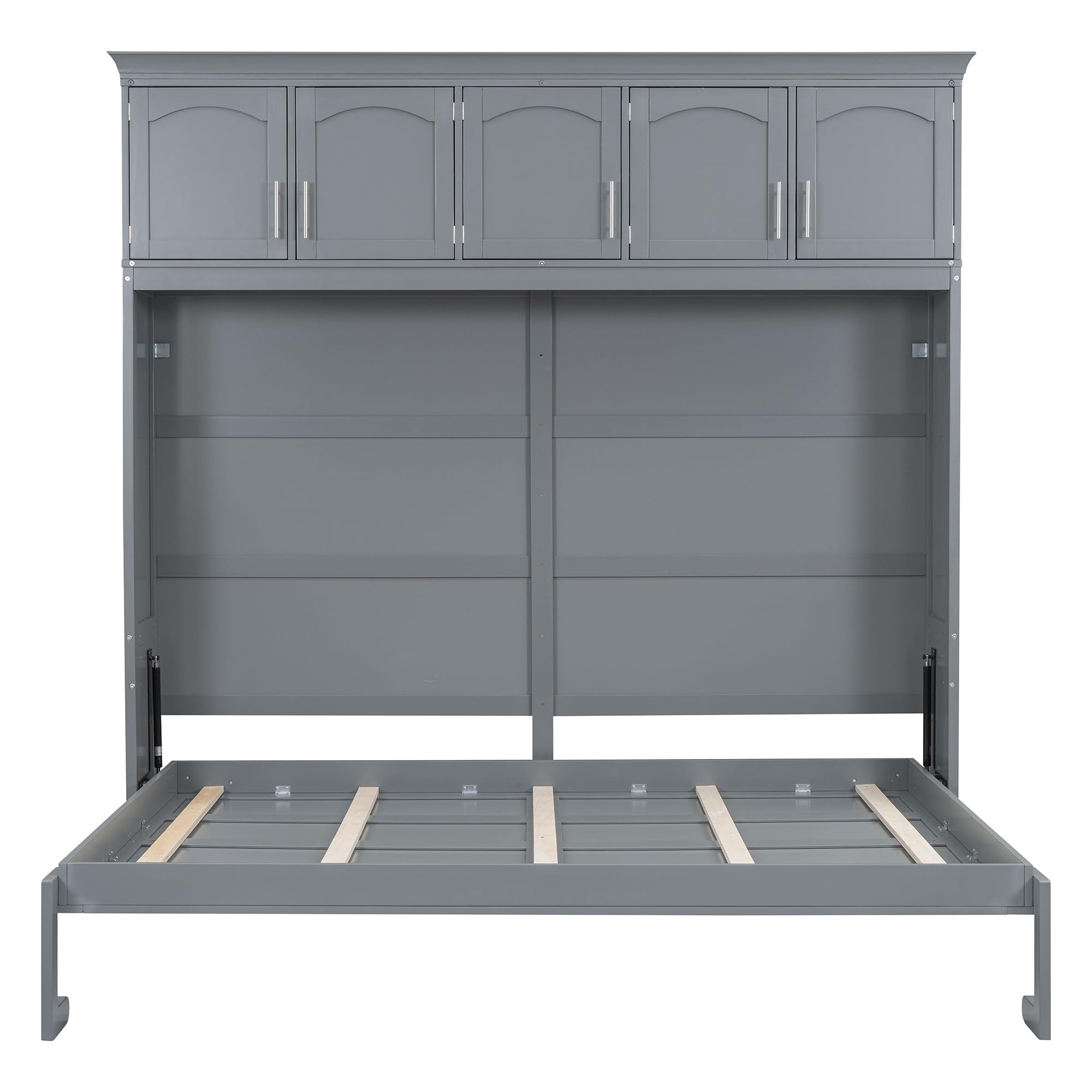 Favfurish Full Size Murphy Bed Wall Bed with Top Cabinets,Hidden Platform Bed Chest W/Wood Slats Support,Space-Saving,Easy Assembly,for Bedroom,Guest Room,Home,Office,Gray