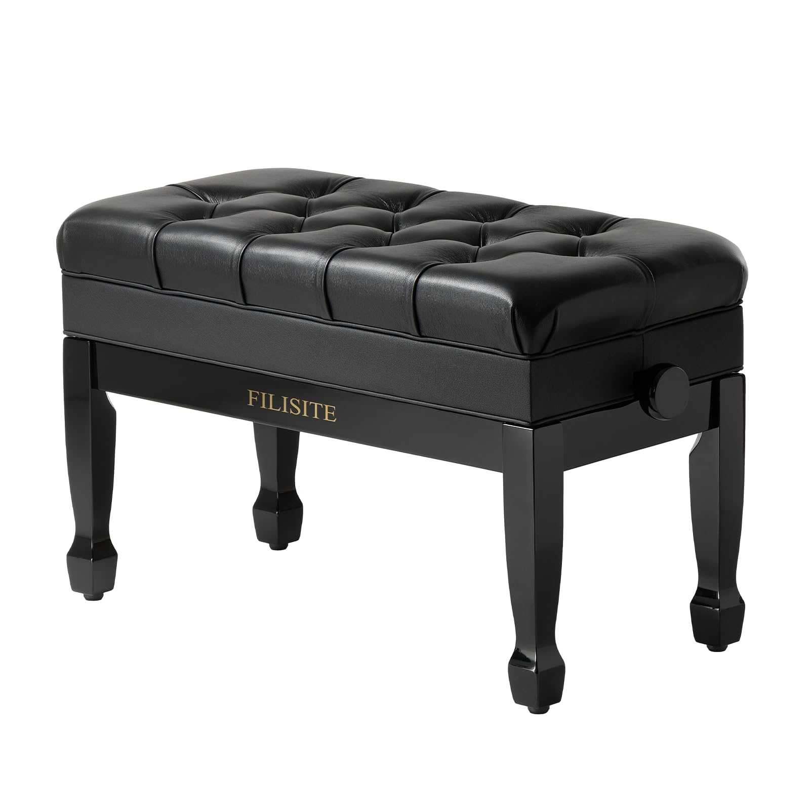 FILISITE Genuine Leather Duet Piano Bench with Storage,Adjustable Heavy Duty Wooden Double Keyboard Seat XHJ-11G(Black)