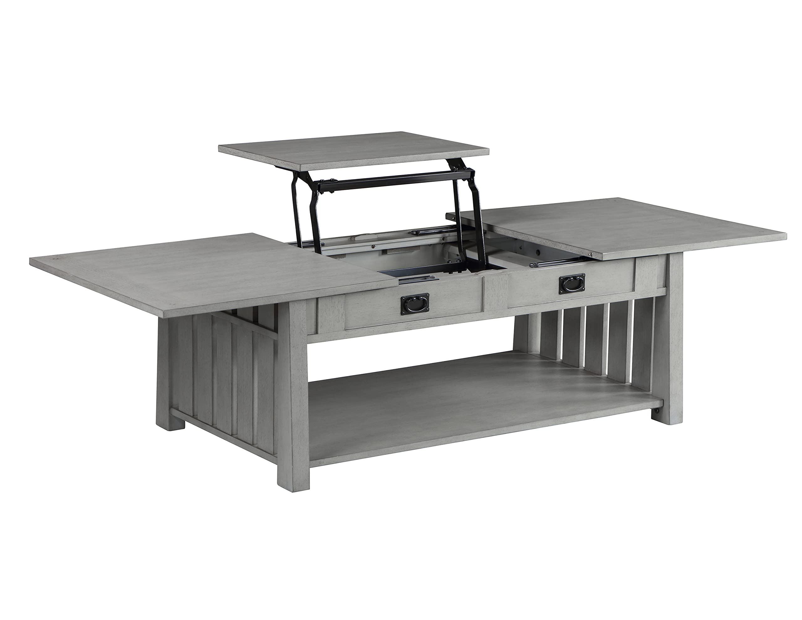 HOMES: Inside + Out Clairemont Farmhouse Rectangle Lift-Top Solid Wood 46 in. Coffee Table with 2-Drawer and 1-Shelf for Living Room, Bedroom, Reception Room, Gray
