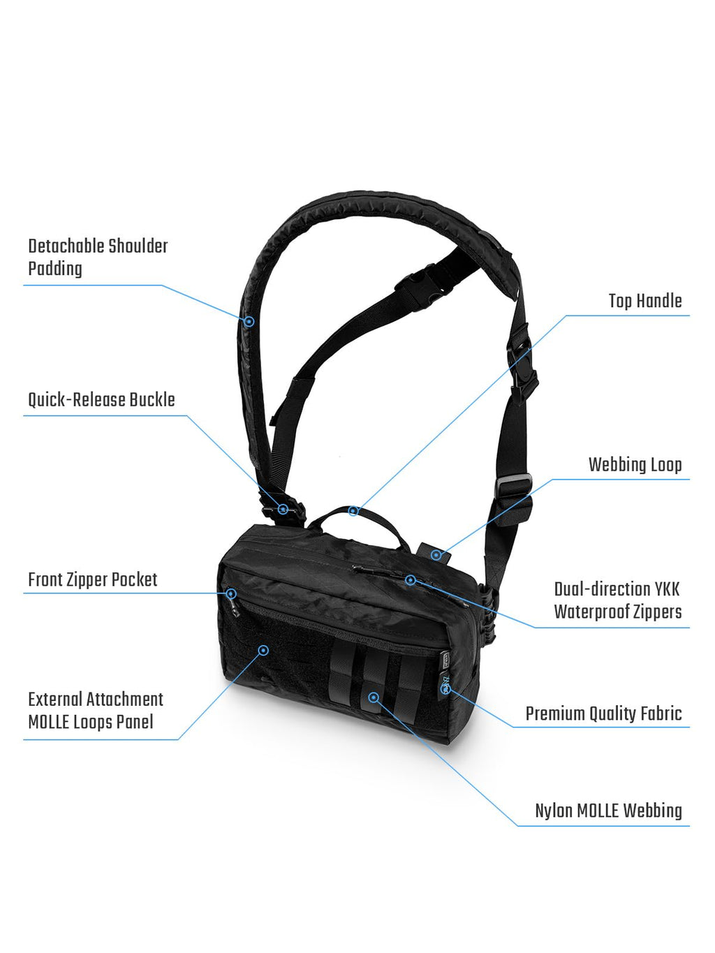 TACTICAL_GEEK L3 Pro EDC Crossbody Bag, Chest Bag with Adjustable Strap,Daily Carry Sling Pack, Large Capacity Daypack Organizer for Camera, Drones（X-PAC Black）