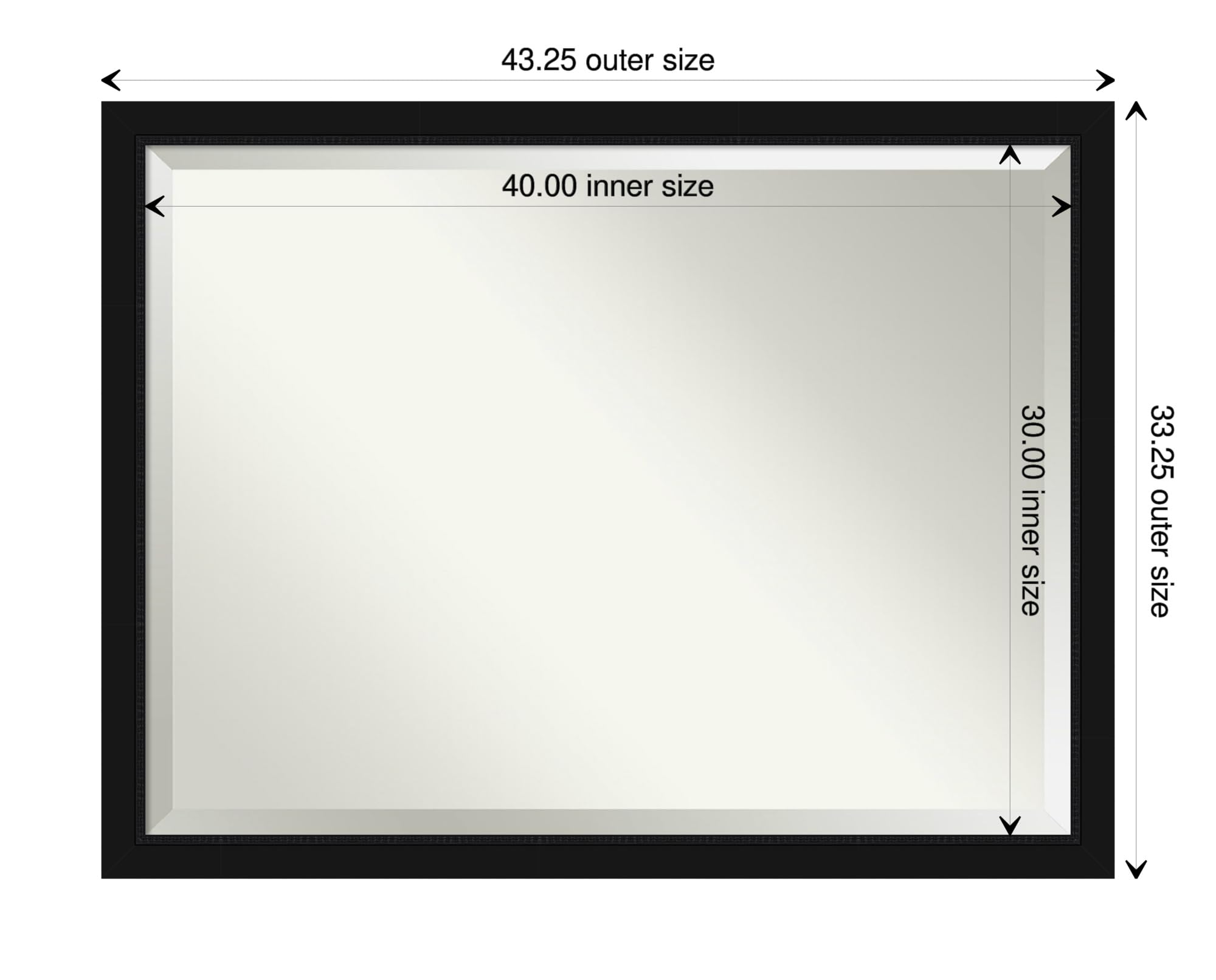 Amanti Art Black Bathroom Mirror for Over Sink, 33x43 Avon Black Rectangle Vanity Mirror, X-Large Casual Frame, Hangs Horizonally and Vertically, Bathroom Wall Decor, Beveled Edge