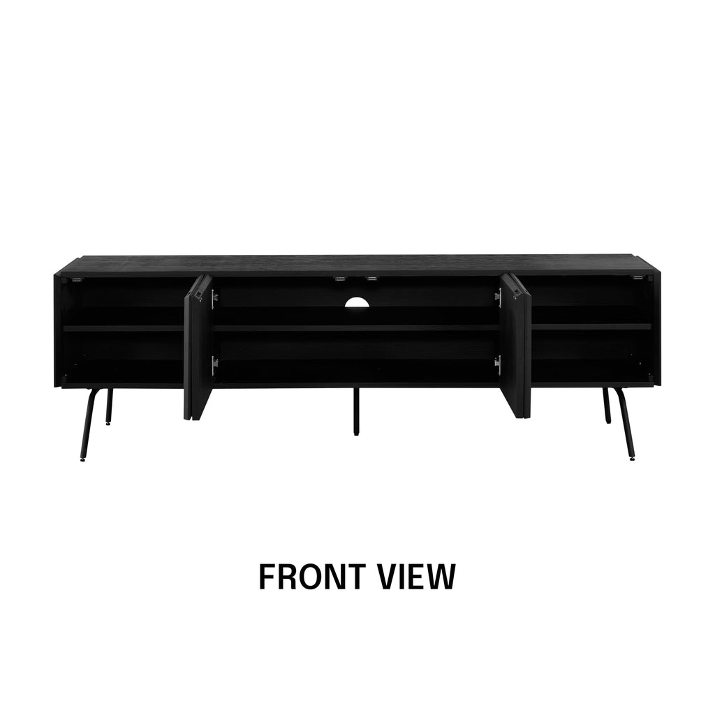 NTC Veil TV Stand with 4 Doors for TVs up to 75’’, Media Console with Vertical Groove Design and Metal Legs, Modern Entertainment Center for Living Room and Bedroom, Effortless Assembly, Burnt Black