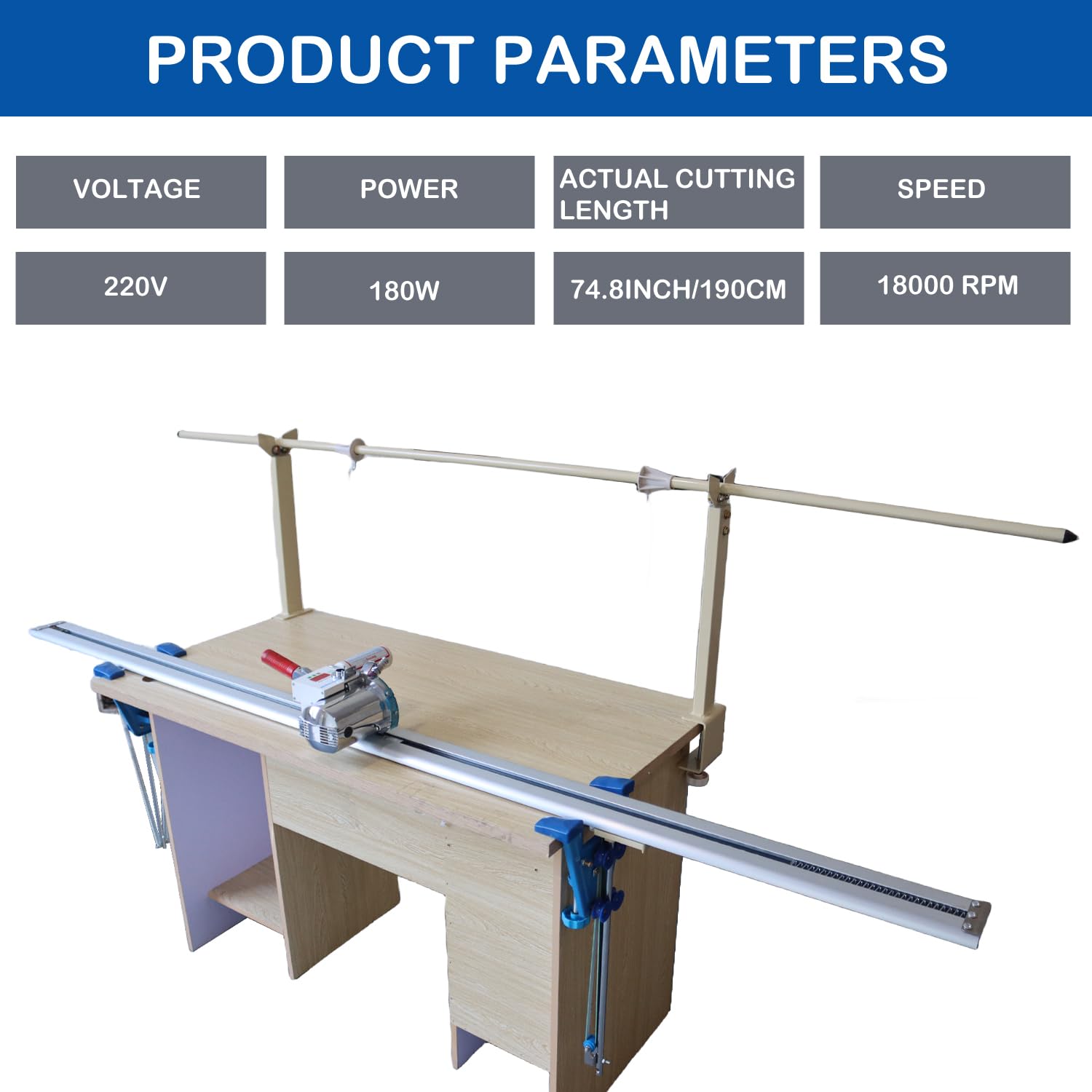 HayWHNKN Fabric Cutter High Speed Cloth Cutting Machine with 86.6inch Guideway and Counter Industrial Fabric End Cutter Machine 220V 180W