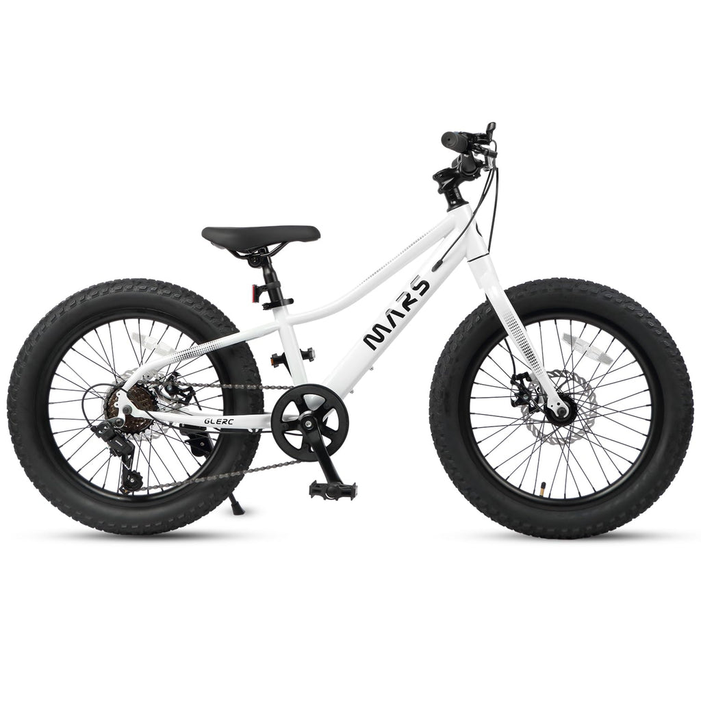 Glerc Mars Kids Mountain Bike, 24 Inch Fat Tire Bike for Teen Ages 8-14 Year Old, Bicycle with 2.8-Inch Wide Tires and 6 Speed Drivetrain, White