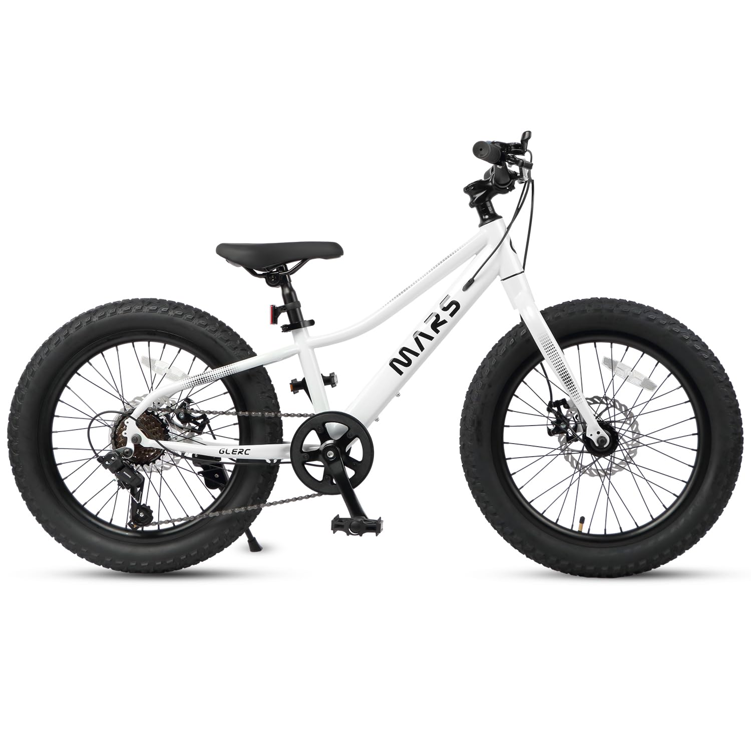 Glerc Mars Kids Mountain Bike, 24 Inch Fat Tire Bike for Teen Ages 8-14 Year Old, Bicycle with 2.8-Inch Wide Tires and 6 Speed Drivetrain, White