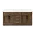 OVE Decors Athea 72" Double Undermount Sink Bathroom Vanity with Cultured Marble Countertop, Backsplash, Power Bar, in Almond Latte Finish