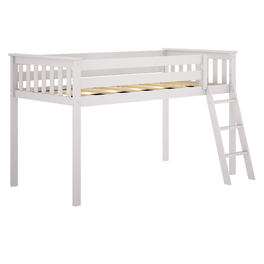 Max & Lily Low Loft Bed, Twin Bed Frame For Kids, White
