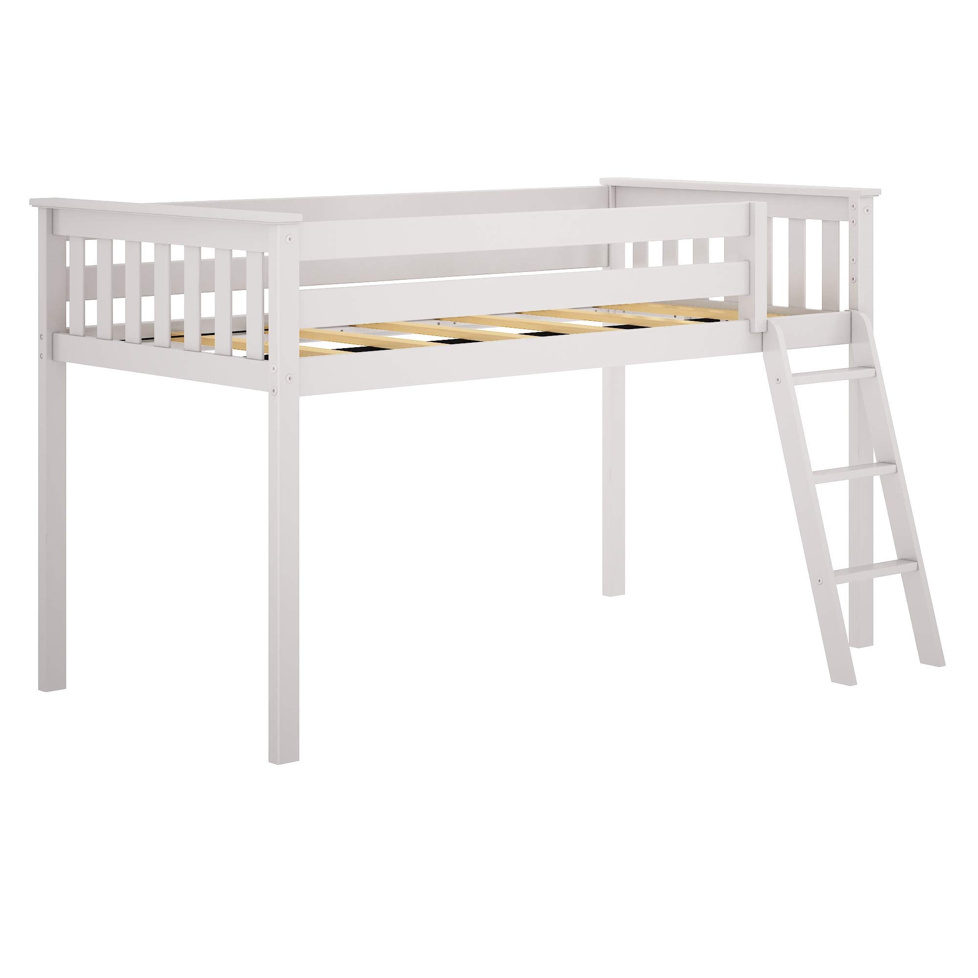 Max & Lily Low Loft Bed, Twin Bed Frame For Kids, White