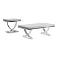 Furniture of America Obera 18mm Faux Marble Top 2-Piece Coffee Table Set with X-Shaped Base, Metal Construction, Home Decor for Living Room, Lounge Area, Office, Chrome