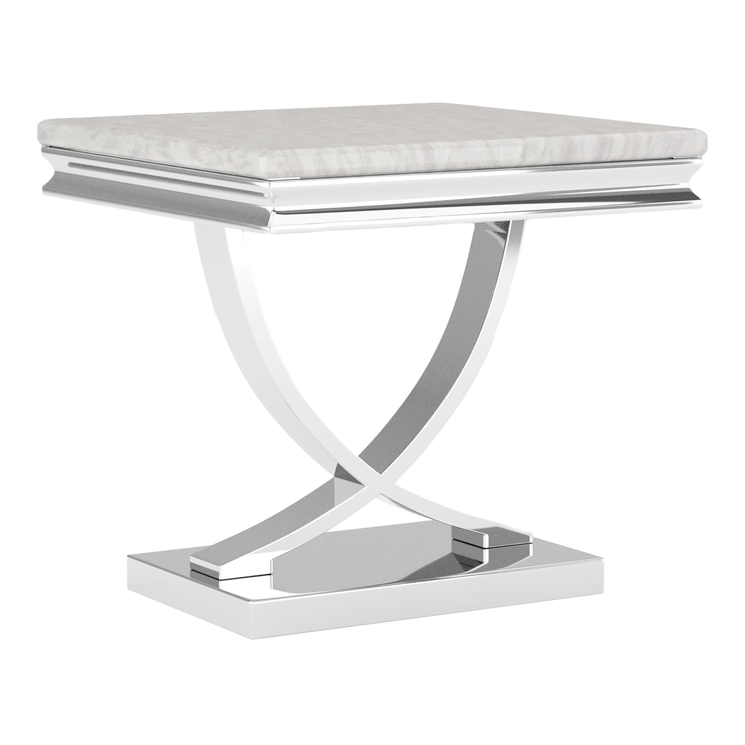 Furniture of America Obera 18mm Faux Marble Top 2-Piece Coffee Table Set with X-Shaped Base, Metal Construction, Home Decor for Living Room, Lounge Area, Office, Chrome