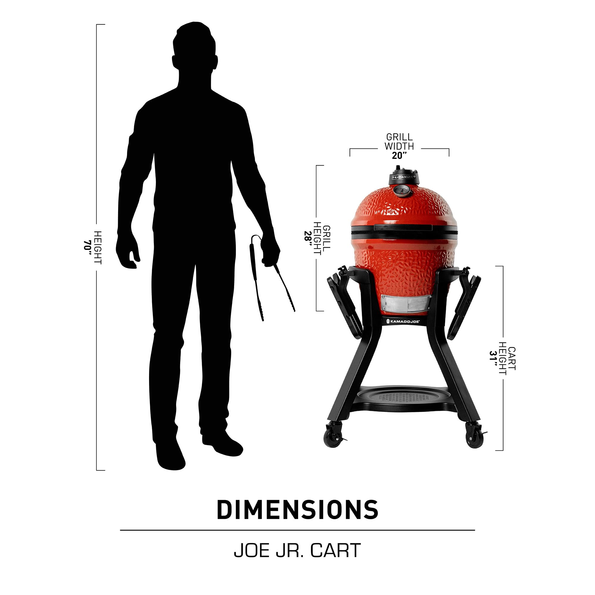 Cart with Shelves for Joe Jr Small Kamado Grill, Black Grill Stand, Model KJ15112524