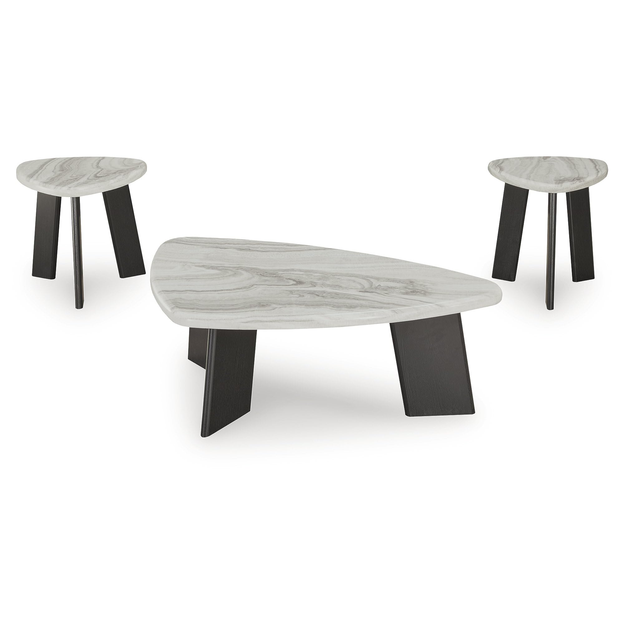 Signature Design by Ashley Lilyberg Contemporary Table with Faux Marble Top, Set of 3, Light Gray & Black