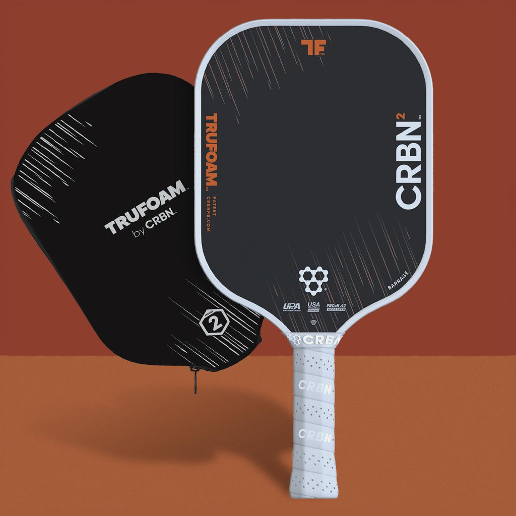 CRBN Pickleball - TruFoam Barrage 2 Pickleball Paddle - Square Shape - Carbon Fiber Pickleball Paddle - 100% Foam Floating Core Designed for Maximum Power, 14mm