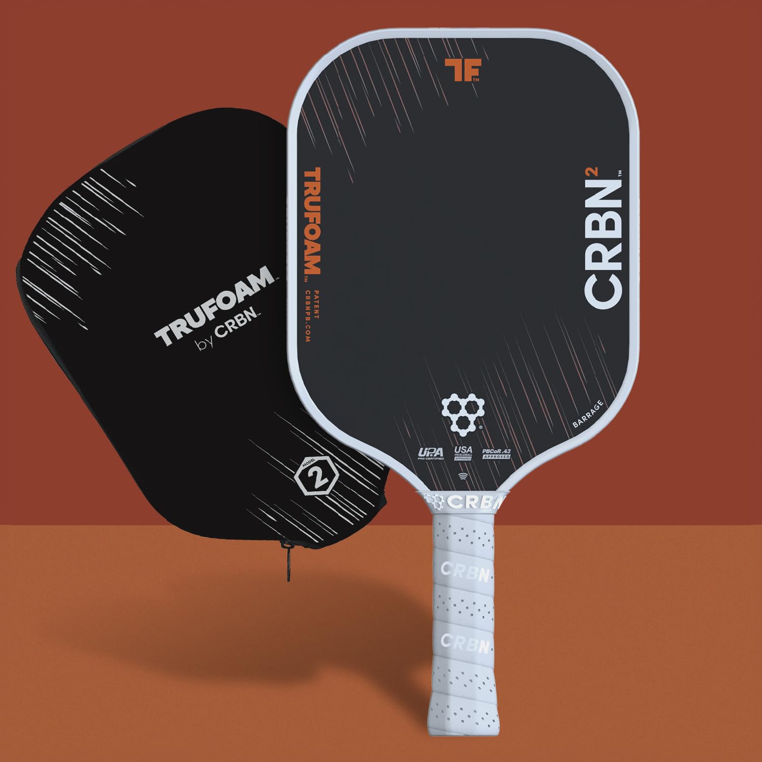 CRBN Pickleball - TruFoam Barrage 2 Pickleball Paddle - Square Shape - Carbon Fiber Pickleball Paddle - 100% Foam Floating Core Designed for Maximum Power, 14mm