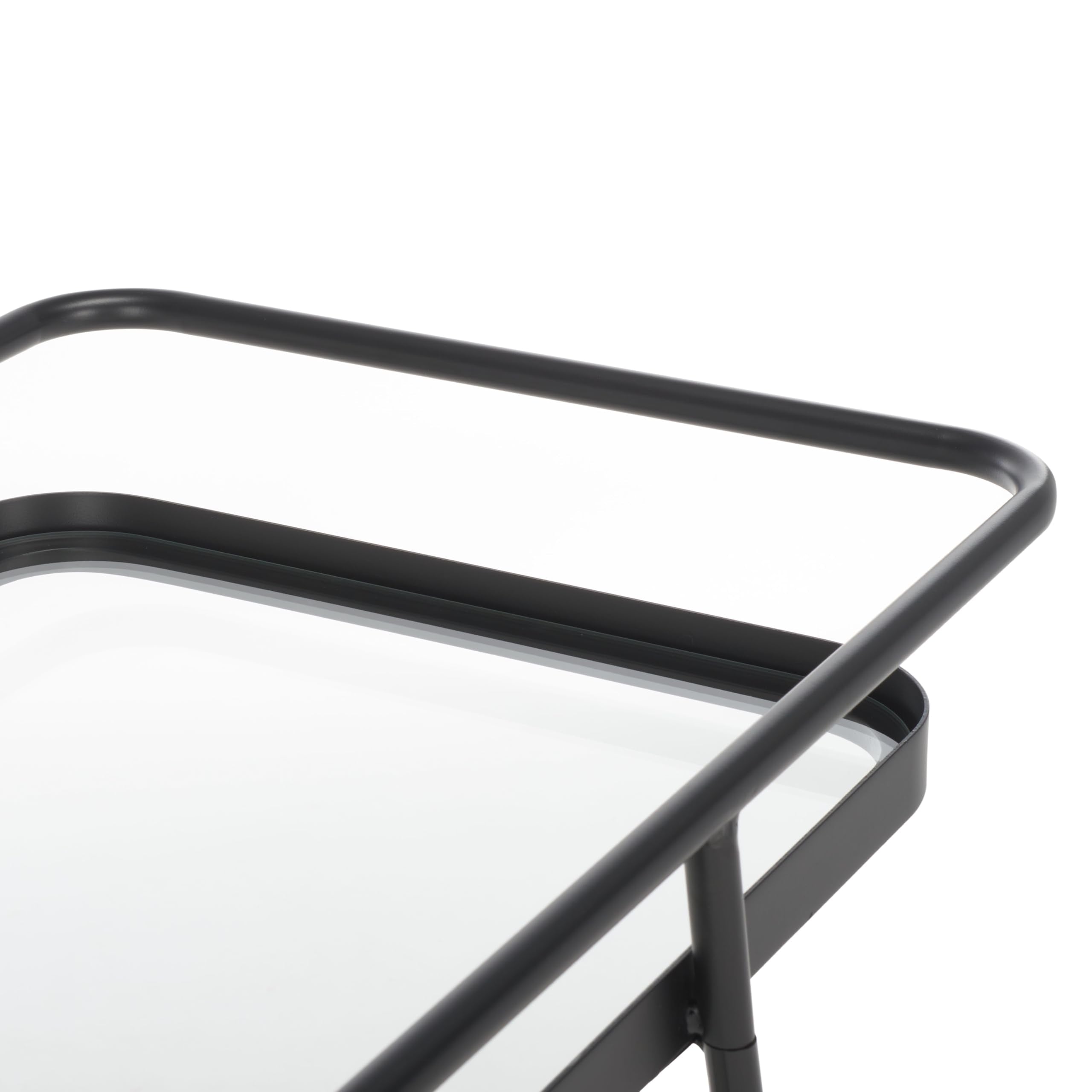 SAFAVIEH Home Collection Zunia Black/Clear Glass 2-Tier Bar Cart with Wheels