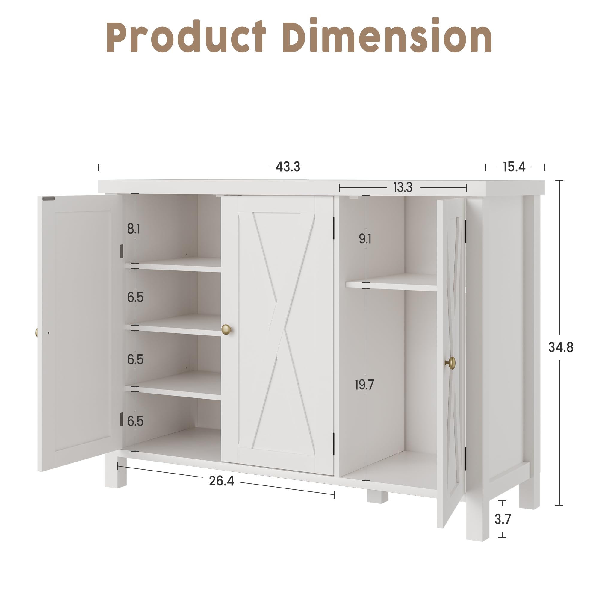 GarveeHome Farmhouse Shoe Cabinet for Entryway with 3 Barn Doors & Wood Legs, 7-Tier Shoe Storage Cabinet with 2 Adjustable Shelves, Tall Shoe Rack Organizer for Closet, Hallway, White