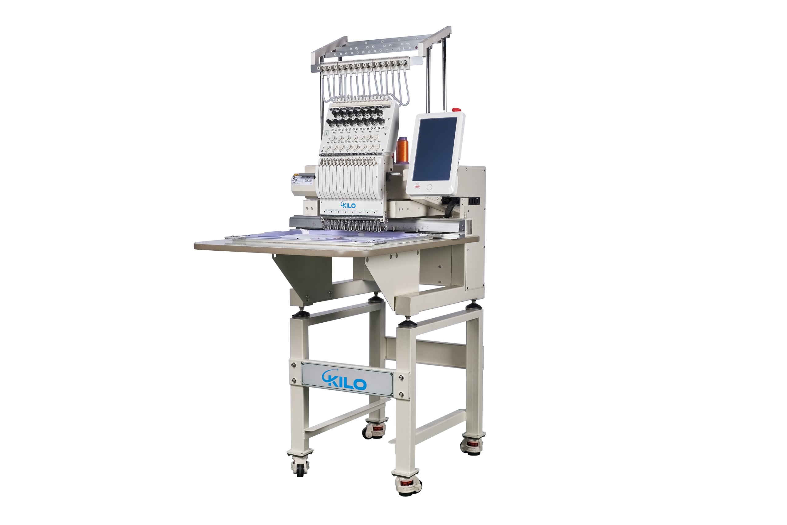 Commercial Embroidery Machine, 15 Needle Computerized Embroidery Machine, Single Head, 10 Inch Touch Screen, 13 by 19. Inch Area, For Caps Hats T Shirts And Flat Garments