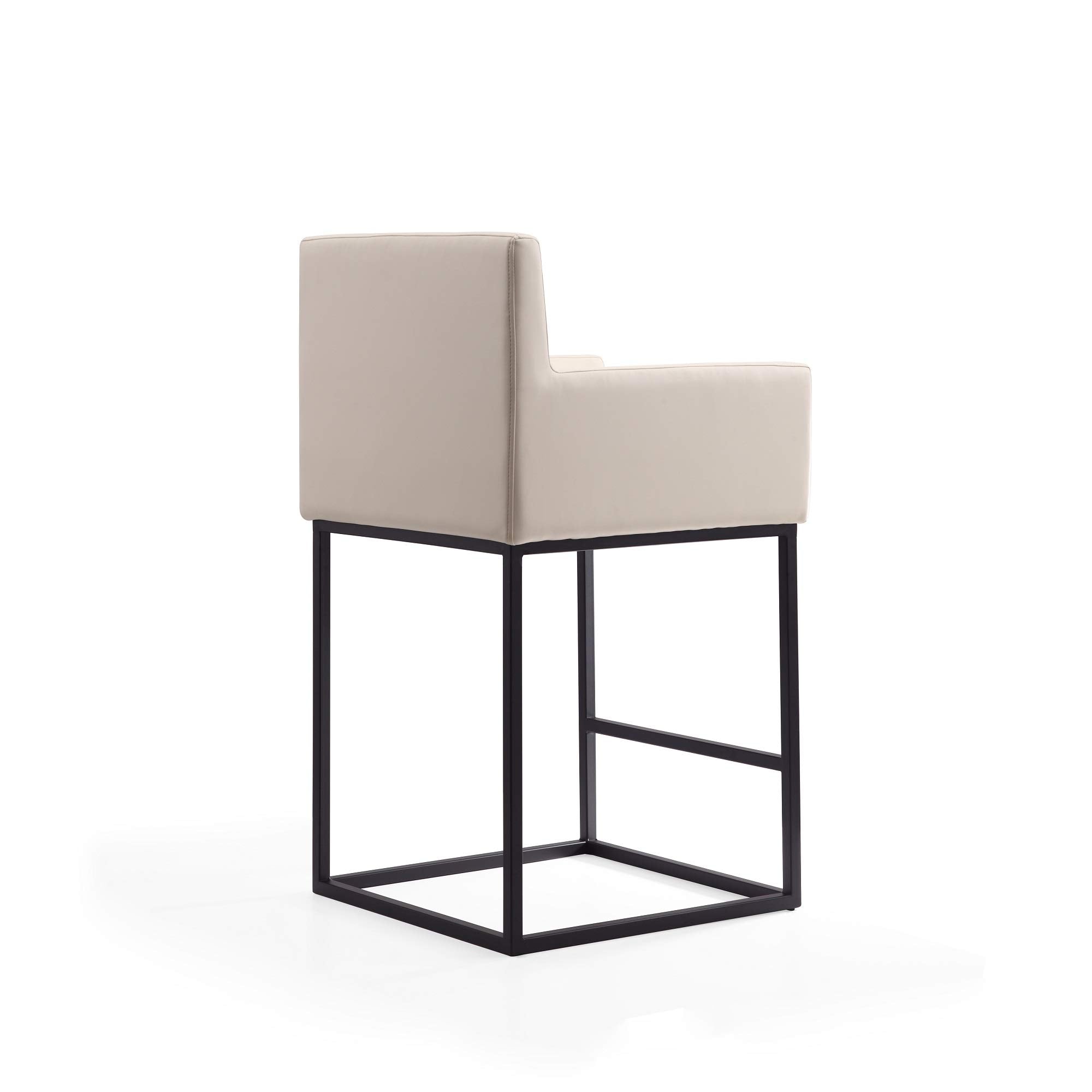 Manhattan Comfort Ambassador 38" Counter Height Bar Stool, Faux Leather Upholstery, Mid-Century Modern, Metal Frame with Footrest, No Assembly Required, Ideal for Kitchen Island, Set of 3, Cream