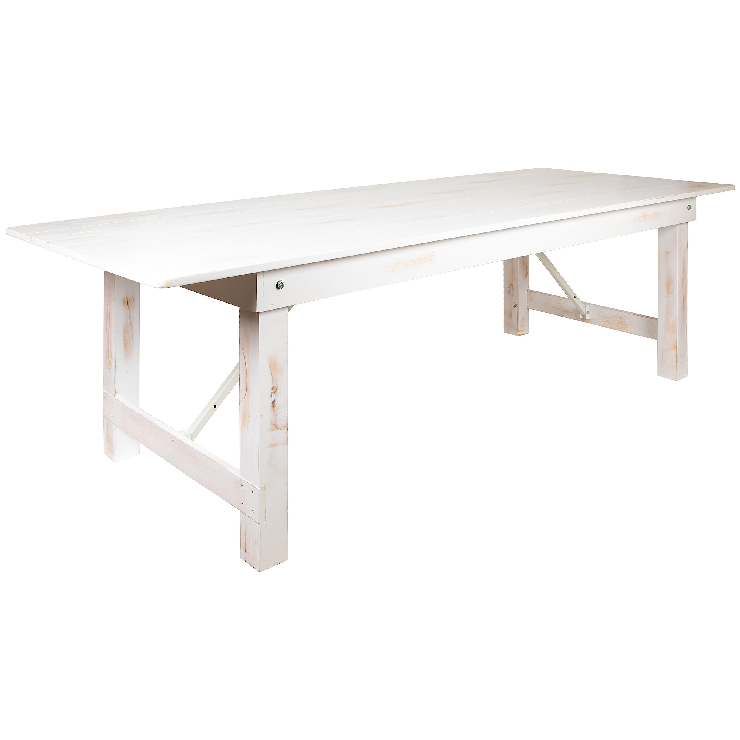 Flash Furniture Hercules Commercial Grade Farmhouse Dining Table | Solid Pine Foldable Table for 10 in Antique Rustic White | Rustic Charm for Home and Events