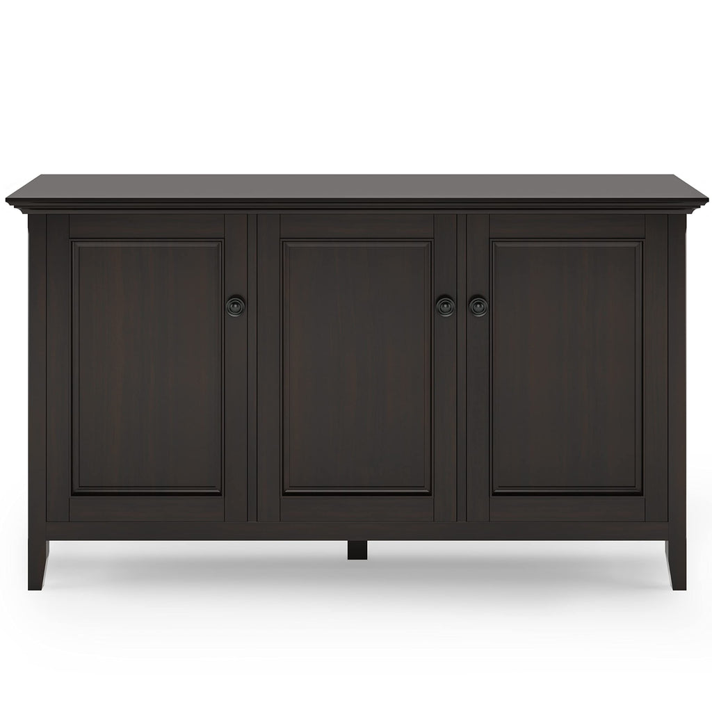 SIMPLIHOME Amherst 60-inch Wide Solid Wood 3-Door Storage Cabinet in Hickory Brown, Transitional-Style Buffet Sideboard for Living Room, Dining Room or Entryway