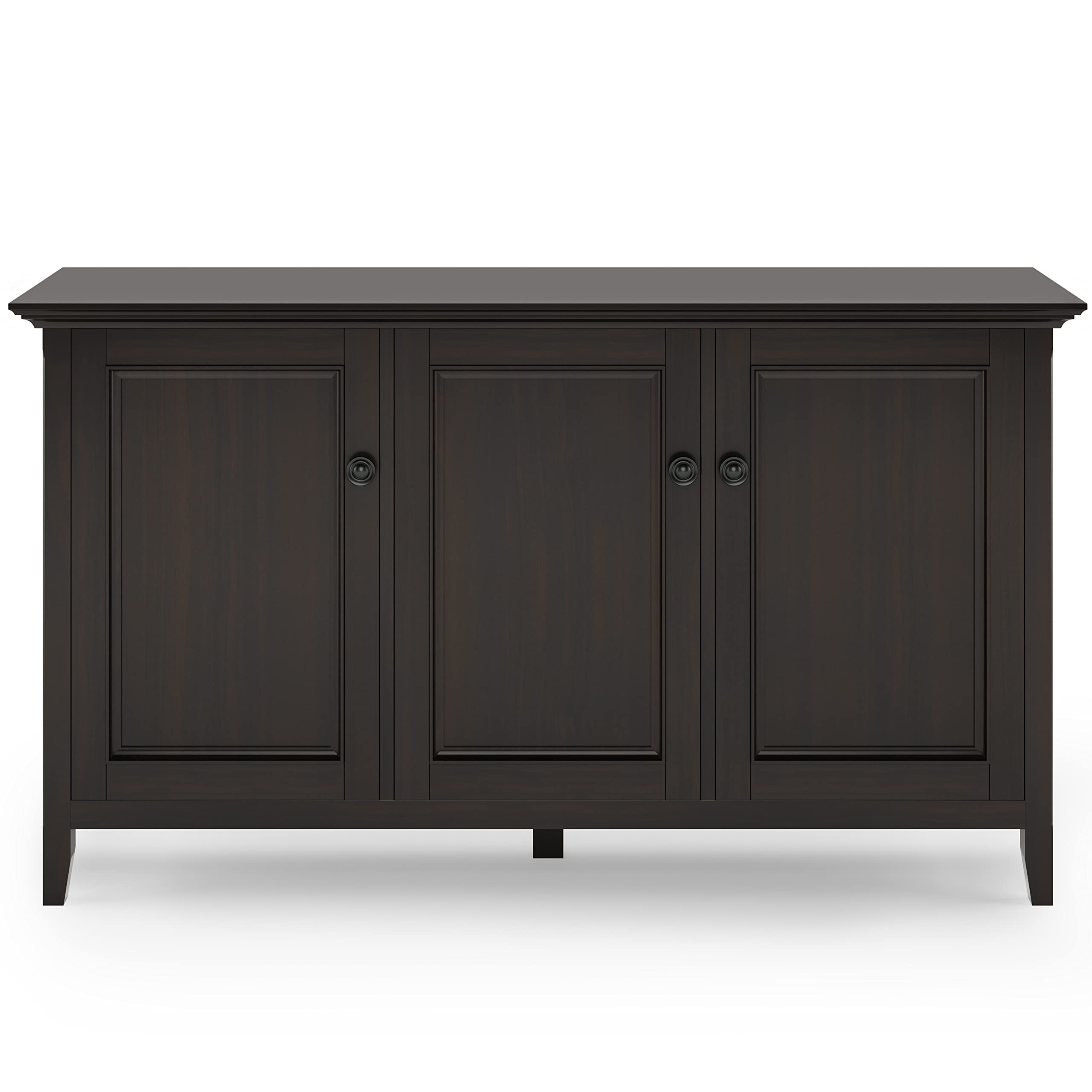 SIMPLIHOME Amherst 60-inch Wide Solid Wood 3-Door Storage Cabinet in Hickory Brown, Transitional-Style Buffet Sideboard for Living Room, Dining Room or Entryway