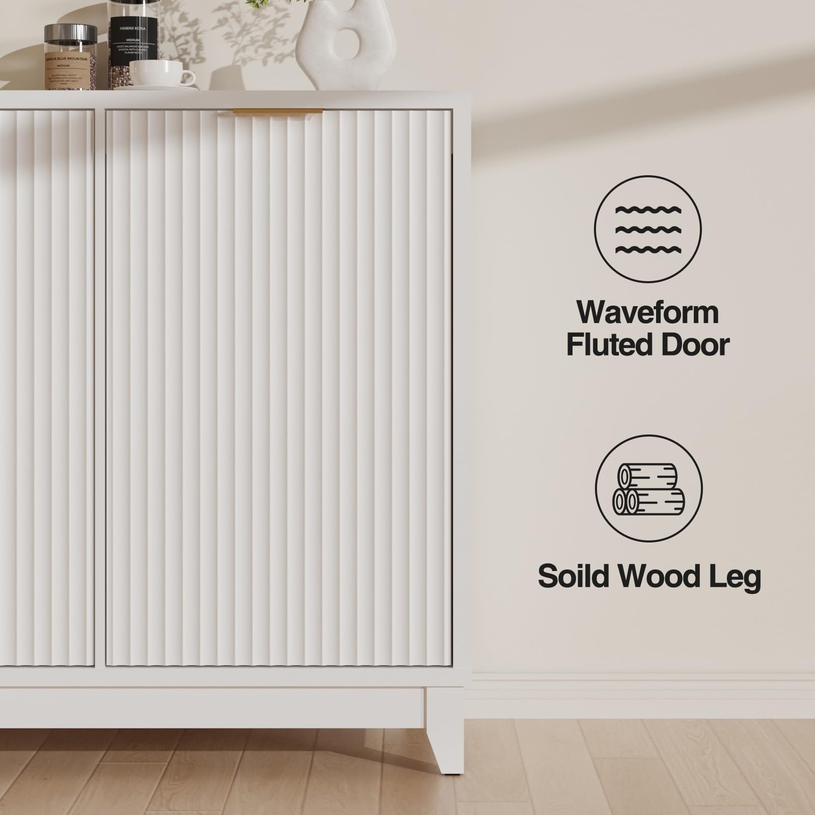 Double Tilt Out Trash Can Cabinet with Odor Control, Outlets, Fluted Trash Cabinet 13 Gallon Hidden Bin Storage, Modern Kitchen Cabinet with Soft-Close Door, Laundry Hamper Cabinet for Bathroom