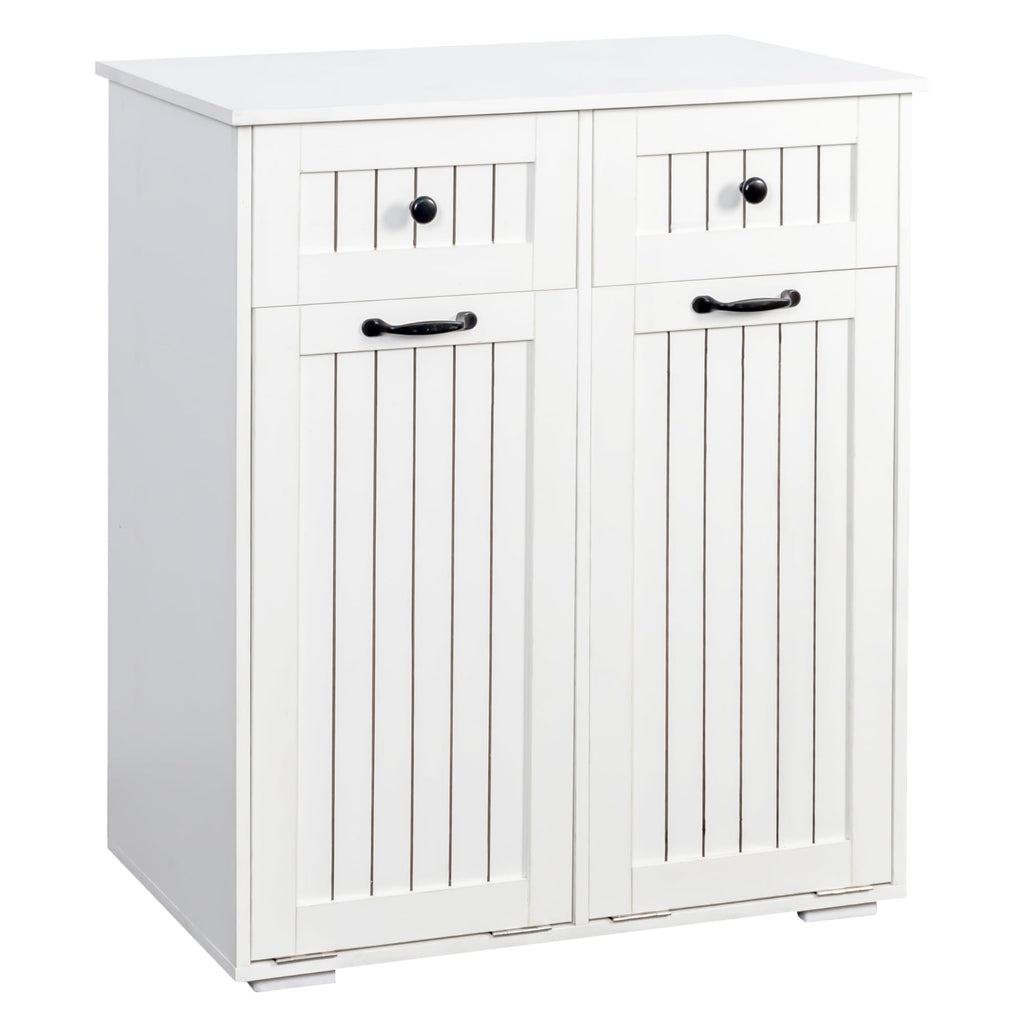 Laundry Cabinet with 2 Removable Laundry Basket 2 Drawers Durable and Easy to Clean Tilt Out Hamper Organization Storage Sorters for Bathroom Living Room Entryway Particle Board White