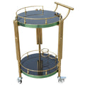 FGQuelleBM Luxury 2-Tier Mobile Cart with Wheels, Wood Top & Stainless Steel Frame for Drinks and Desserts Display
