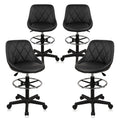 KLASIKA Drafting Chair with Backrest and Wheels, Adjustable Footrest Height Rolling Stool, PU Leather Tall Swivel Chairs Work Shop Office Desk Stools for Kitchen Home Bar, Black, 4 Pack