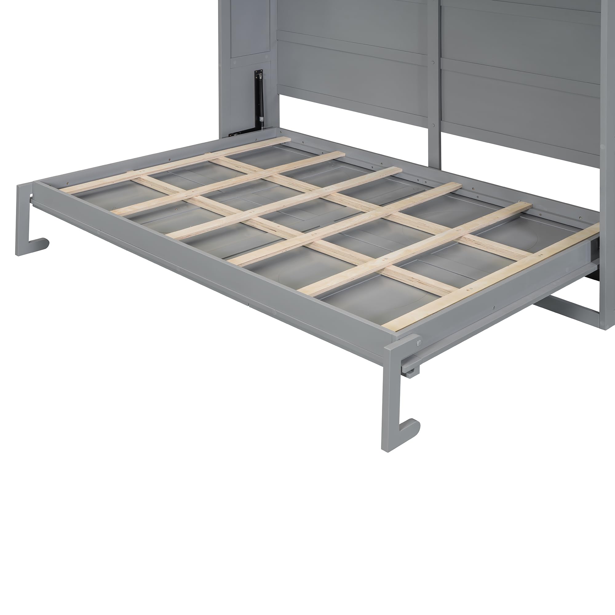 Ball & Cast Murphy Bed Full Size,Wall Beds with Charging Station and Storage Top,Slat Support,Wood Hideaway Cabinet Bedframe w/Leg,can be Folded,Space-Saving,for Small Room,Dorms,Gray