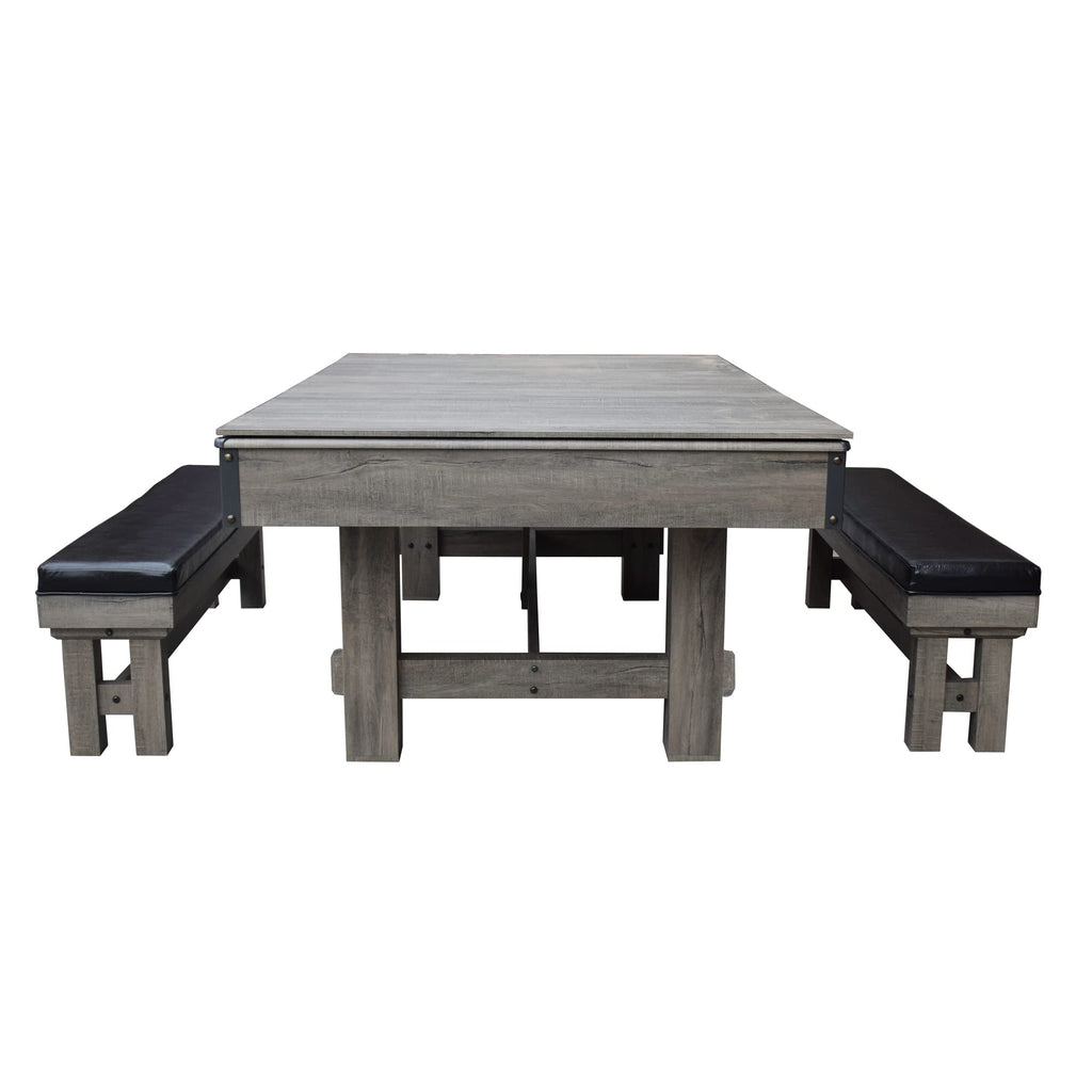 Hathaway Logan 7 Foot Pool Table Combo with Benches – Billiard Table with Ping Pong and Dining Tops – Comes with Complete Game Accessories and Built-In Storage - Rustic Gray Barnwood Finish, Blue Felt