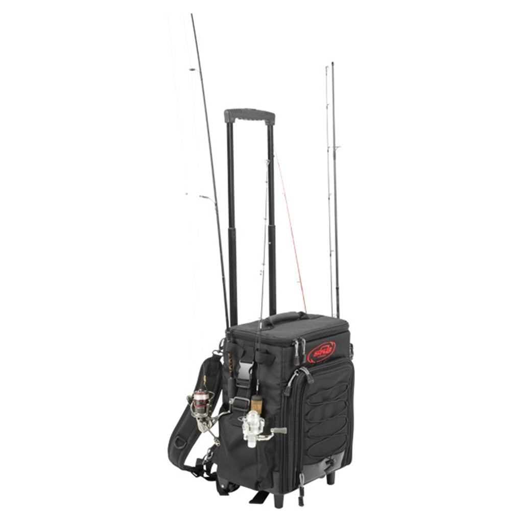 SKB Tak-Pak Backpack with Wheels, Removable Straps, and Retractable Pull Handle, Rolling Tackle Box with 4 Drawers and 5 Exterior Pockets, Black