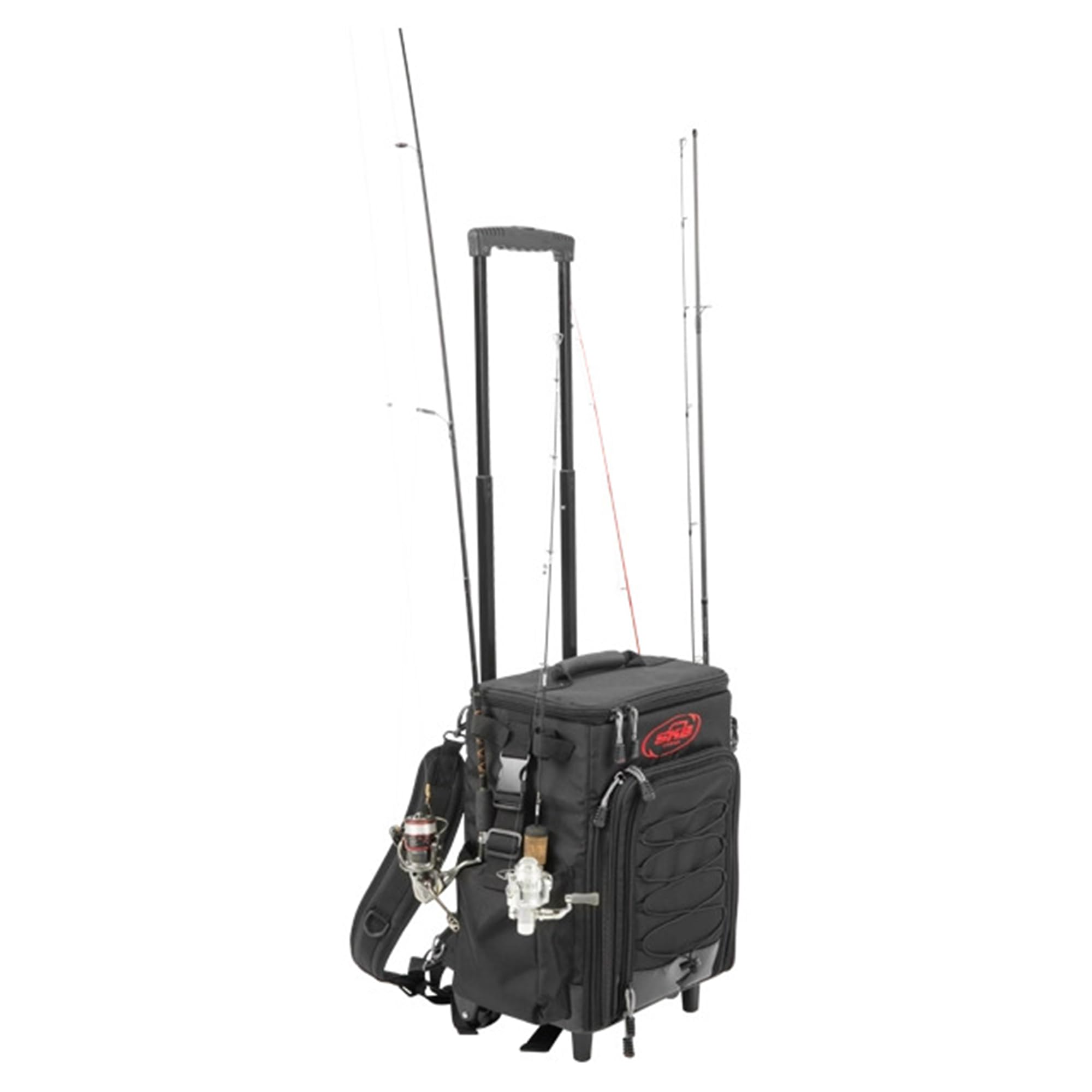 SKB Tak-Pak Backpack with Wheels, Removable Straps, and Retractable Pull Handle, Rolling Tackle Box with 4 Drawers and 5 Exterior Pockets, Black