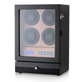Automatic Watch Winder with LED Light, Storage Drawer and LCD Touchscreen Control (Black + Brown)
