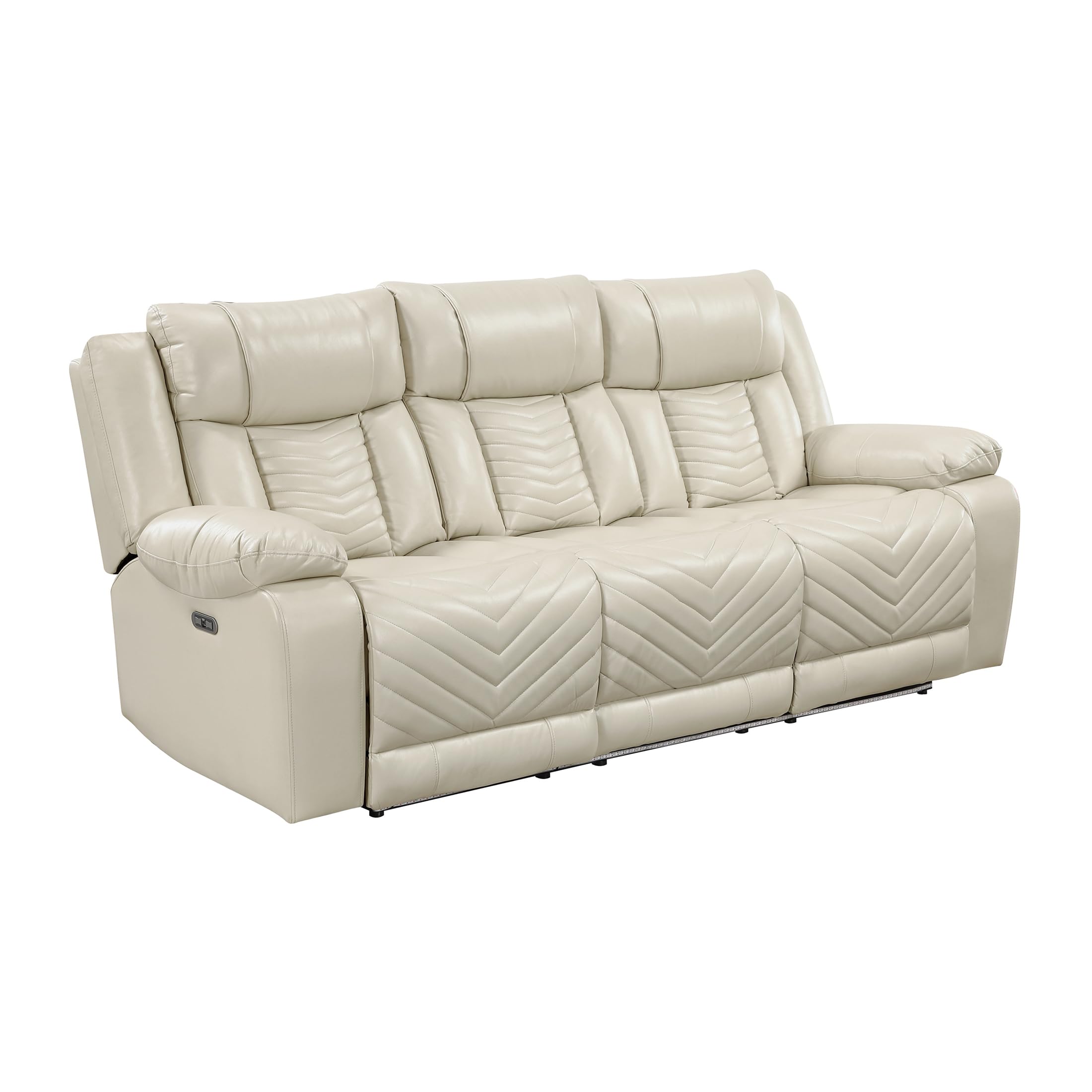 Lexicon Wall Hugger Power Double Reclining Sofa with Center Drop-Down Table, Faux Leather Home Theater Seating with LED Lighting/USB Charging Ports/Wireless Charger/Cup Holders, Magazine Pocket, Beige