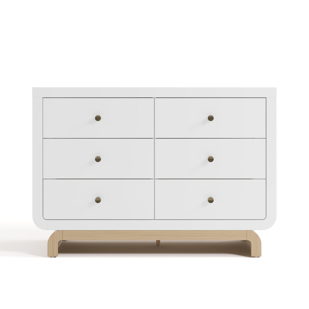 Storkcraft Santorini 6 Drawer Double Dresser (White with Driftwood) - GREENGUARD Gold Certified, Interlocking Drawer System, Dresser Drawer Organizer for Kids Bedroom