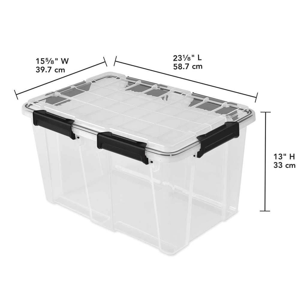 Sterilite 16 Pack 54 Qt Gasket Box, Clear Stackable Plastic Storage Container with Lids, Black - Waterproof and Dustproof Tote for Home Organization