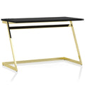 24/7 Shop at Home Ruthetta Modern Metal Writing Desk with USB Port, Power Outlet for Workstation, Home Office, Study Room, Glossy Black and Brass