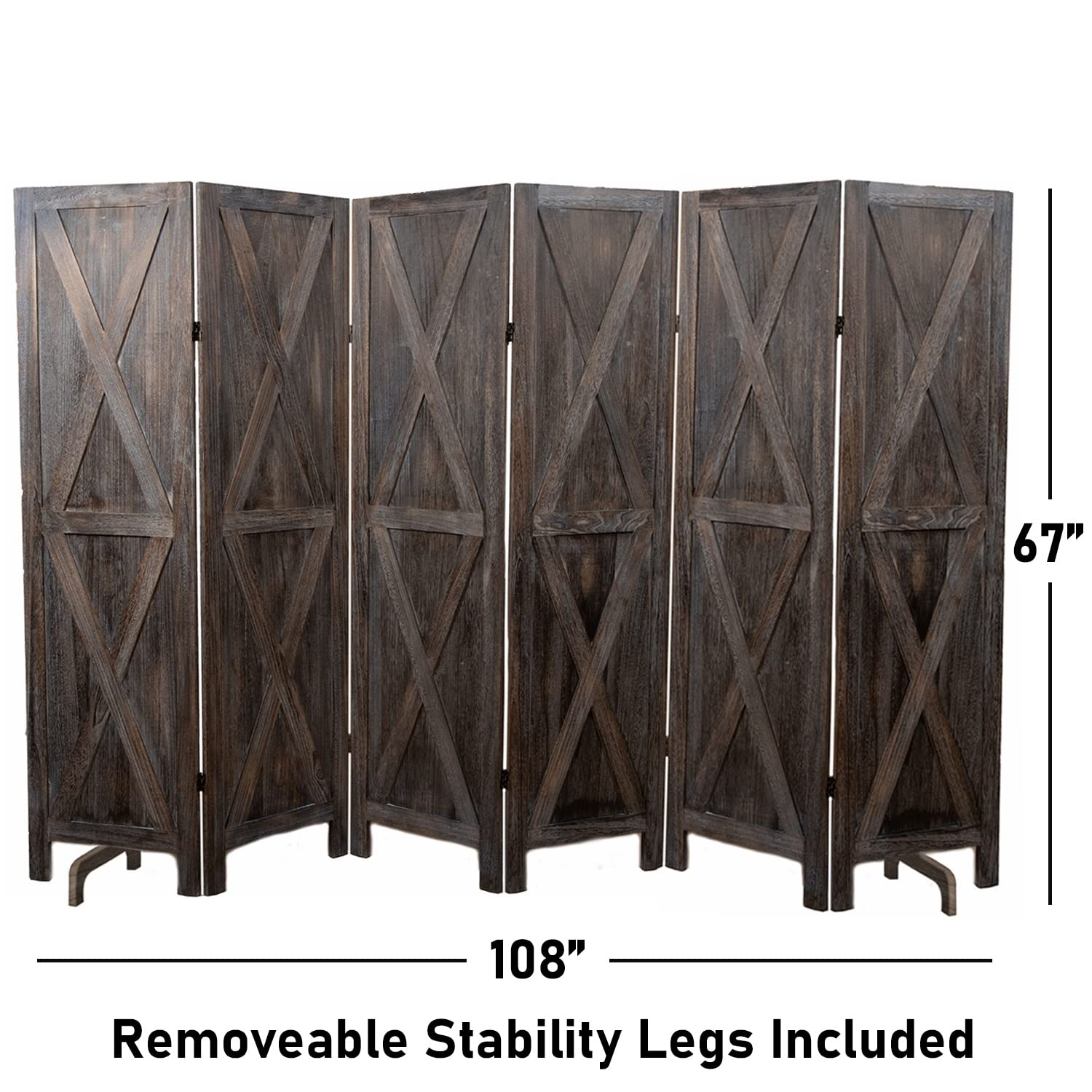 Premium Home 6-Panel Room Divider – Rustic Brown Barn Door, X Pattern Folding Privacy Screen, Partition Wall