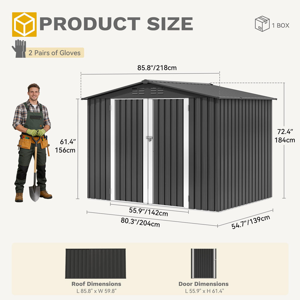 DWVO 7'x5' Large Metal Outdoor Storage Shed, Heavy Duty Tool Storage Sheds for Backyard Patio Lawn - Ideal for Bicycles, Garden Tools, and Lawn Equipment, Easy-to-Assemble, Dark Gray