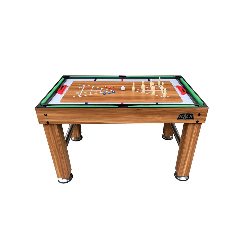 KICK Pentacle 55" 5-in-1 Multi Game Table (Brown) – Foosball, Billiards/Pool, Push Hockey, Shuffleboard & Bowling