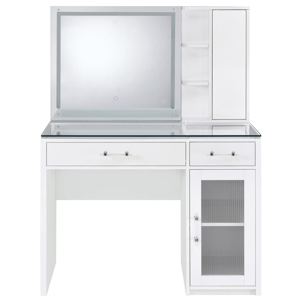 Coaster Home Furnishings Flora 2-Drawer Vanity Set with Led Mirror White High Gloss